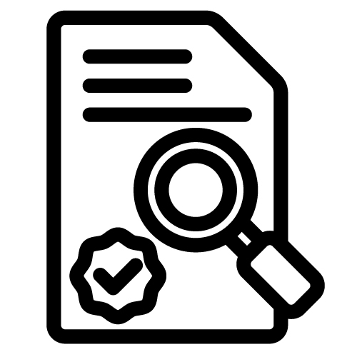 Icon of a piece of paper and a search symbol